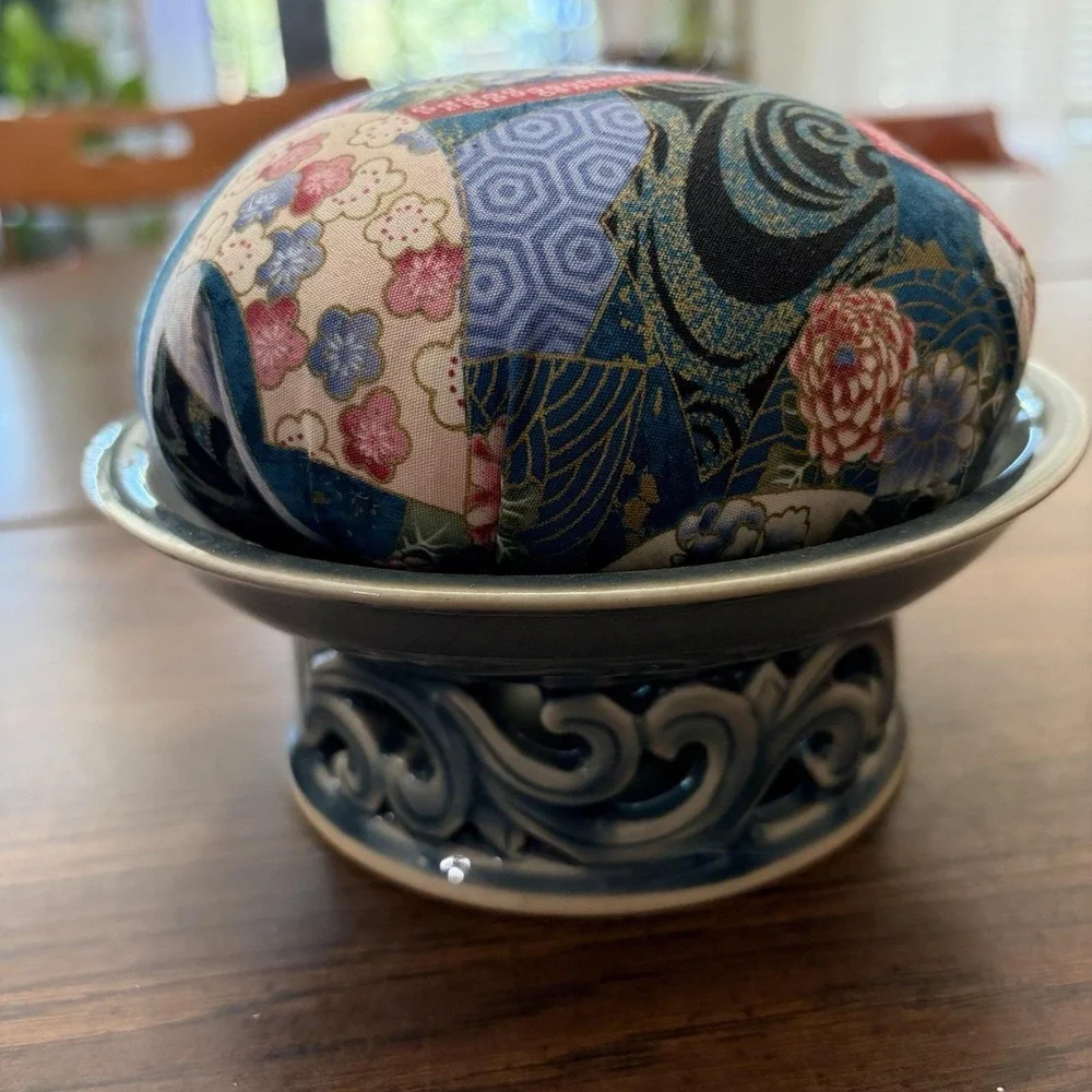 Bean Celadon Ceramic Pincushion Wood Ash Glaze Japanese Floral Pin Cushion Sew